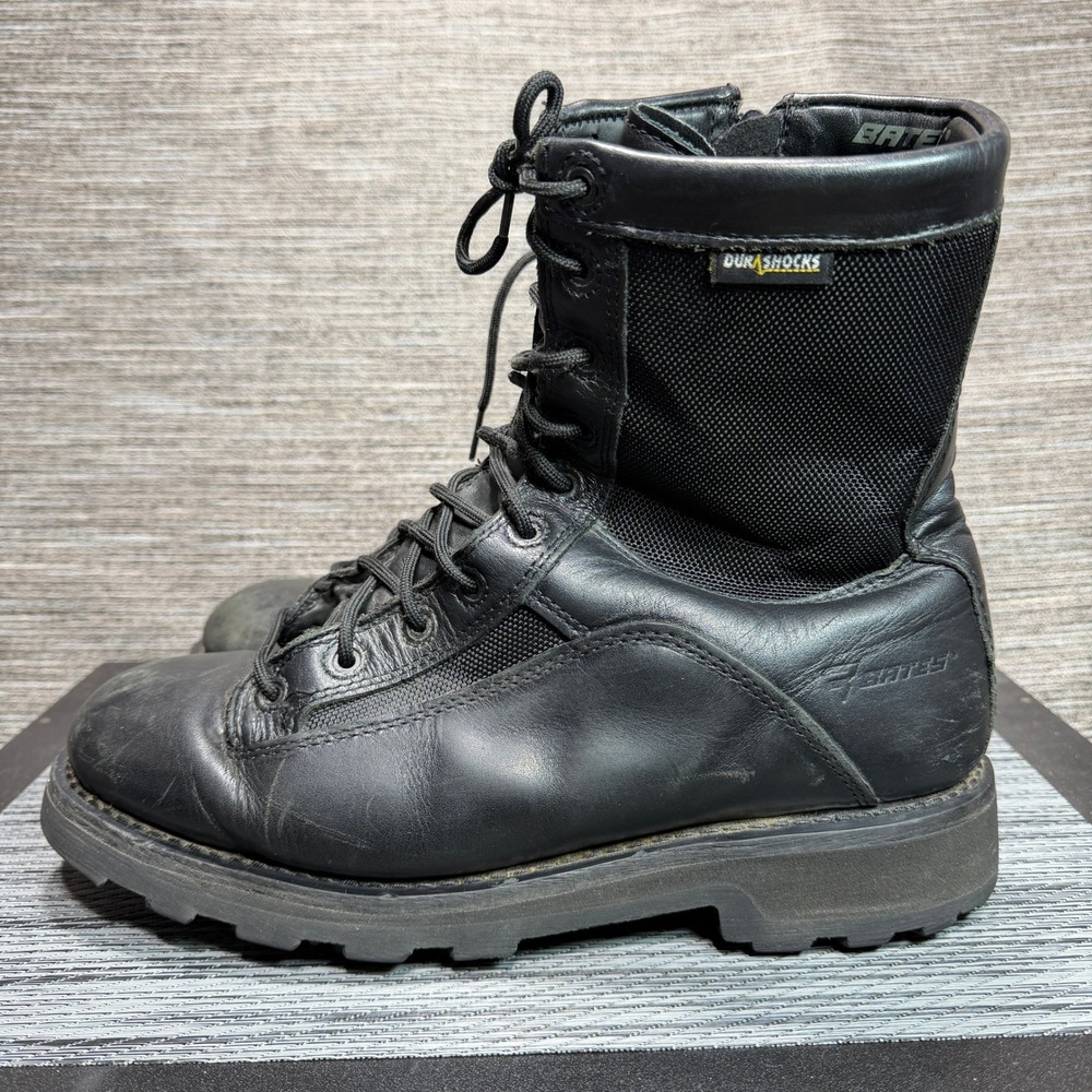 Bates Tactical Boots Mens 11 Black E03140 DuraShocks Side Zip Combat Shiny